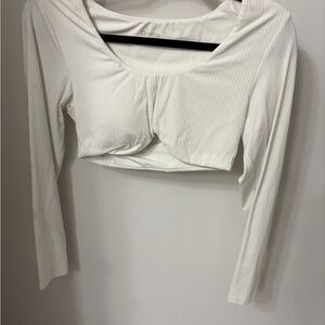 Aerie White Ribbed Long Sleeve Crop Top